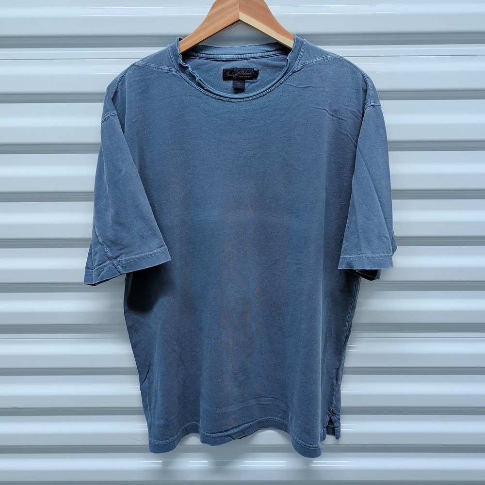Indigo Palms T-Shirt Size L Mens Blue Short Sleeve Distressed Raw Neck Cotton
